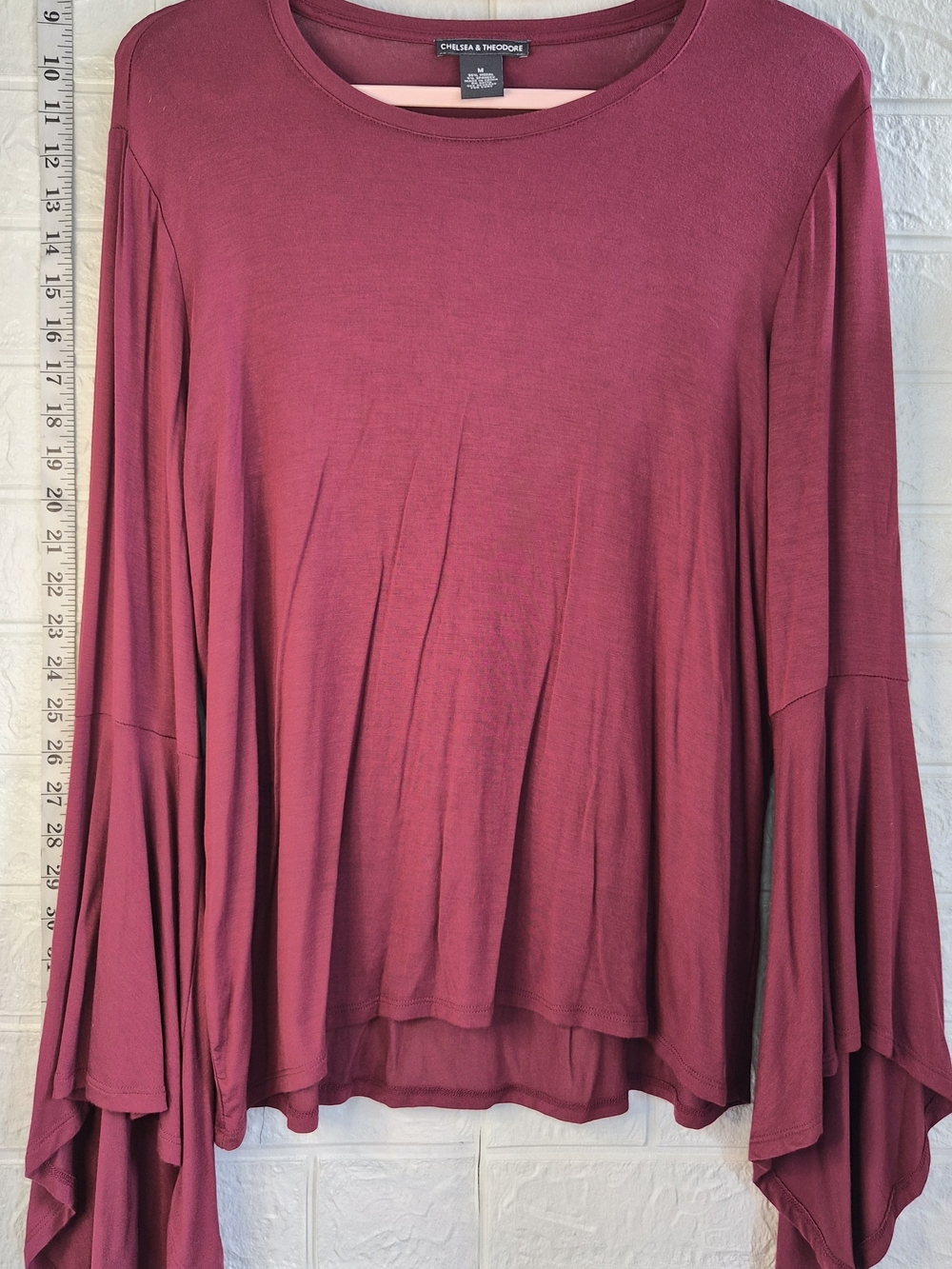 Chelsea & Theodore Raspberry Draped Bell Sleeve Tunic